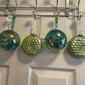 Hand Blown Glass Ball Ornaments Blue Purple and Green